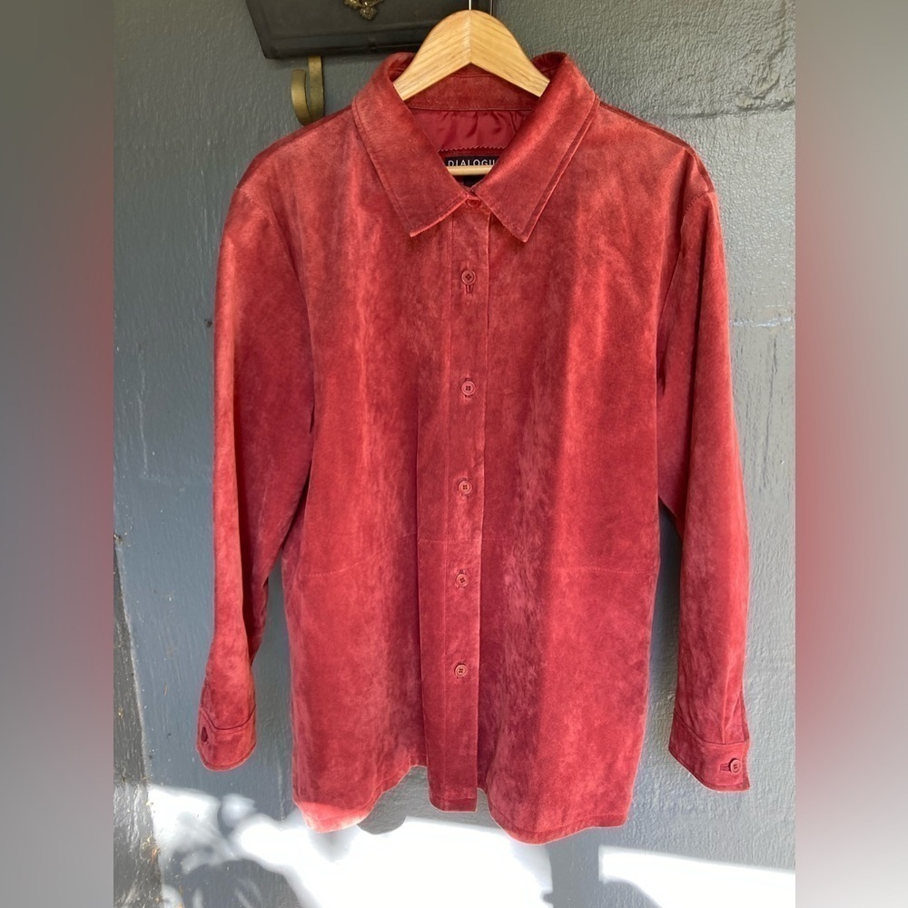 Dialogue genuine suede fully lined knee length jacket in rust color 1X